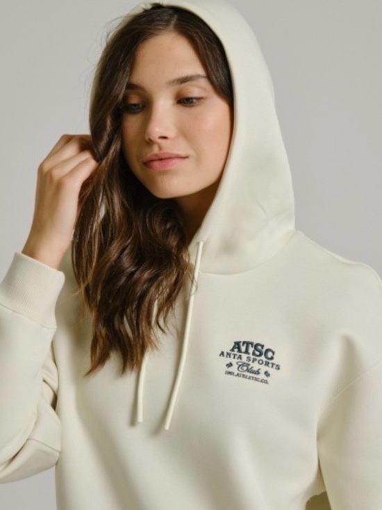 Anta Tops - ATSC ANTA Sprts Cream Hooded Sweatshirt with Subtle Chest Logo. Size M